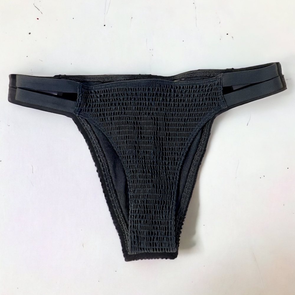Abercrombie & Fitch Black Smocked Cheeky Swimsuit Bikini Bottoms Double Strap